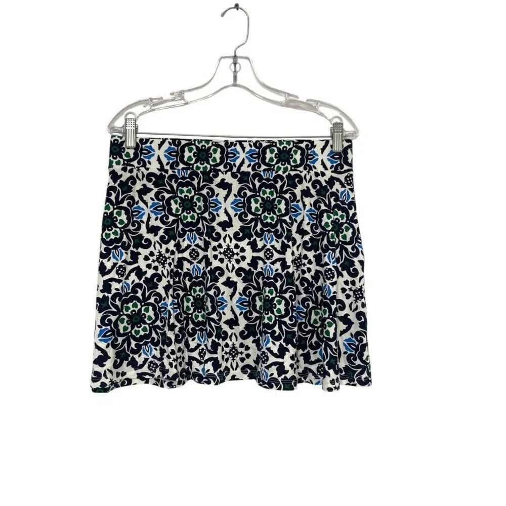 Boden Womens Mini Skirt UK 14P US 10P White Navy Floral Jersey Wrap R0281 NWT